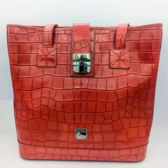 DOONEY & BOURKE Red Leather Vintage Embossed Croc Tote Shoulder Bag USA - Picture 1 of 15